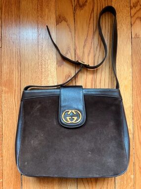 Vintage Dark Brown Chocolate Suede Shoulder Bag